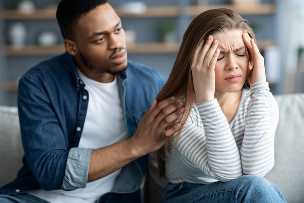 Multicultural Couple Suffering Crisis, Closeup Shot