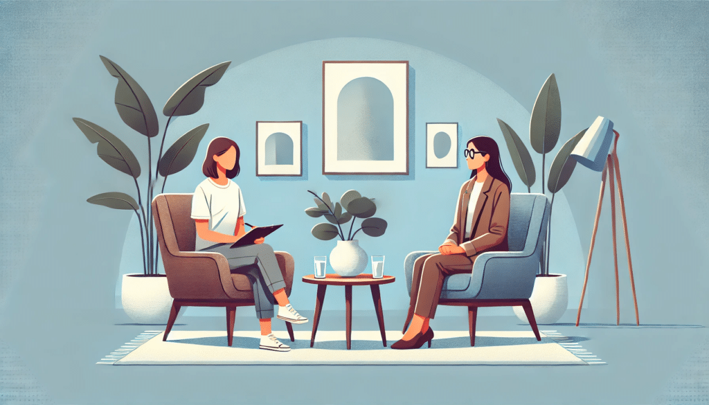 A woman speaking with a therapist.