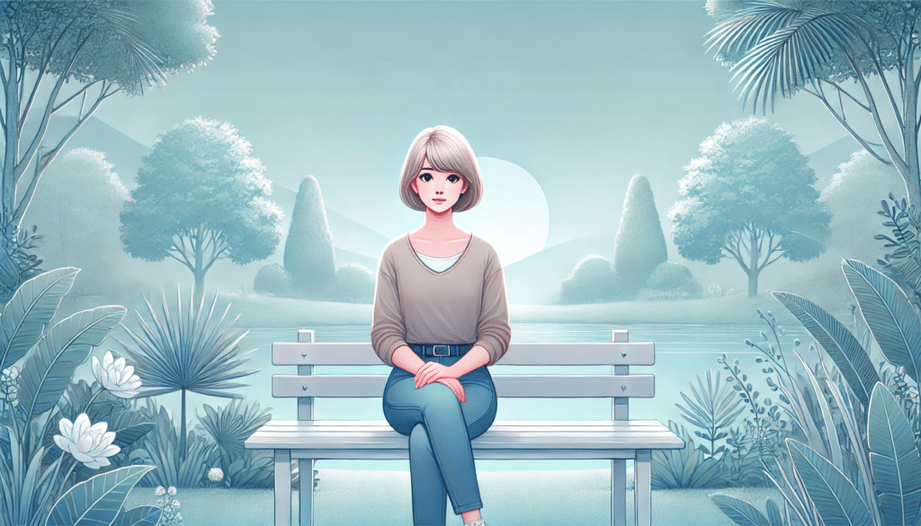 A woman sitting on a park bench.