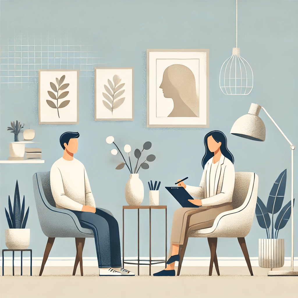 A peaceful therapy session with a therapist and patient.