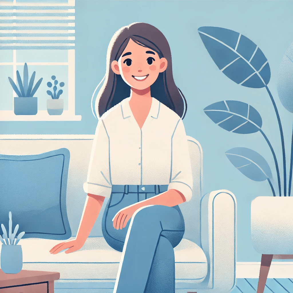 A woman is smiling during a therapy session.